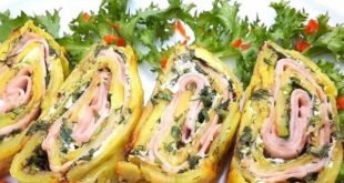 Картофельный рулет с ветчиной и сыром